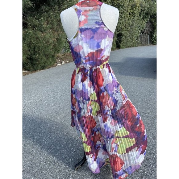 Guess Dress Small Multicolor Kaleido Print Pleated Hi-Lo Lined Racerback Womens - Picture 4 of 16